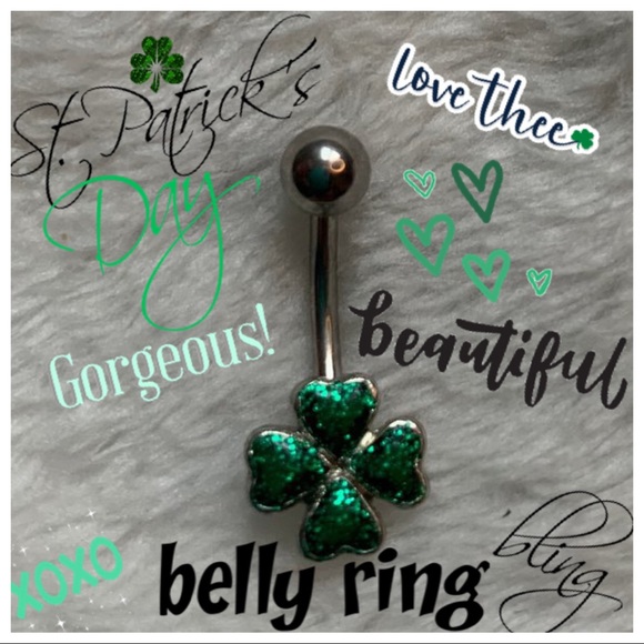 Jewelry - St Patrick Day Shamrock Glitter Belly Ring
